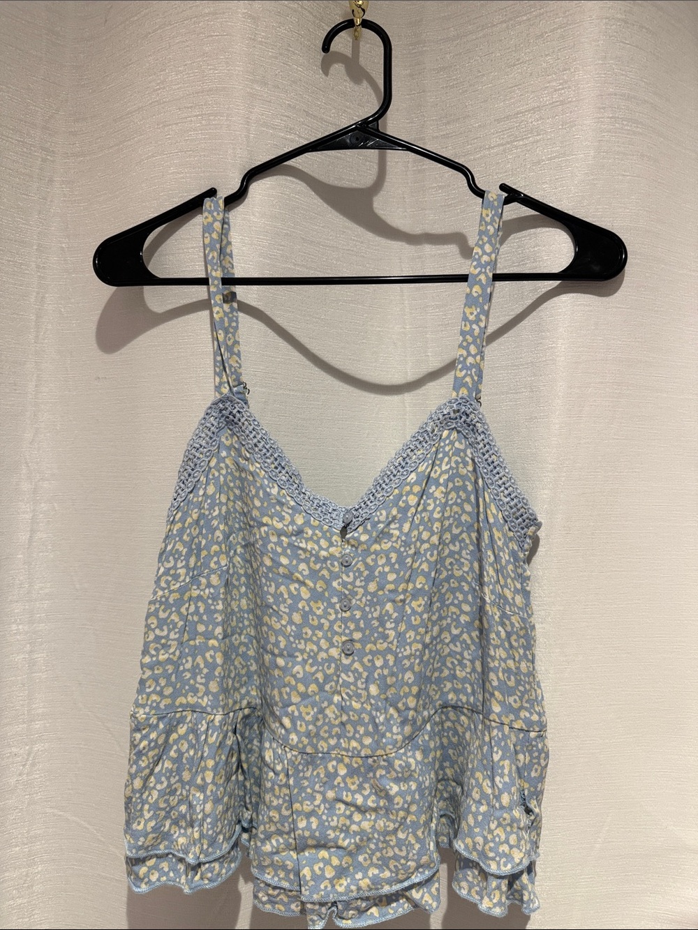 Light Blue Floral Crochet-Trim Cami Top